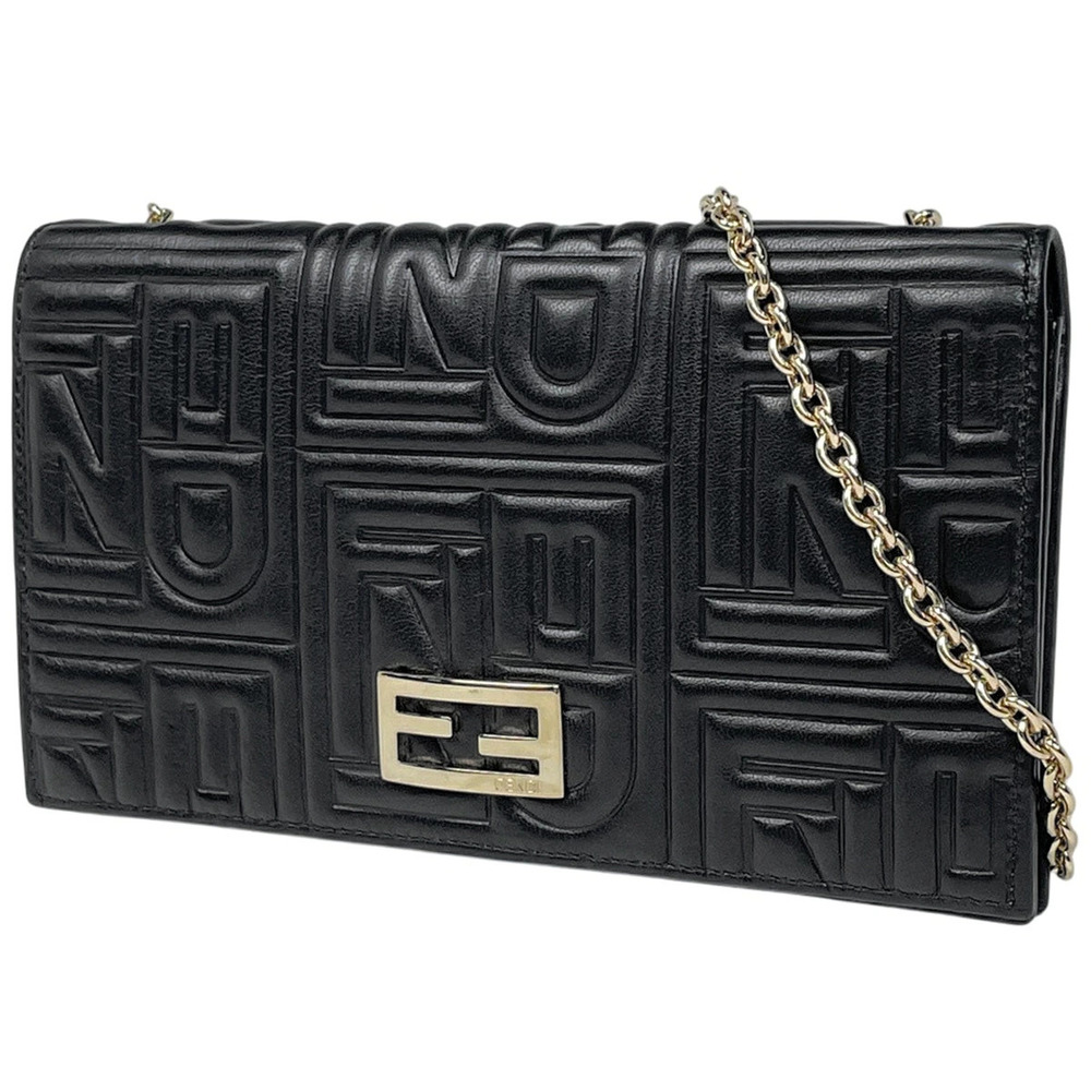 Fendi Long Wallet Chain Leather Black